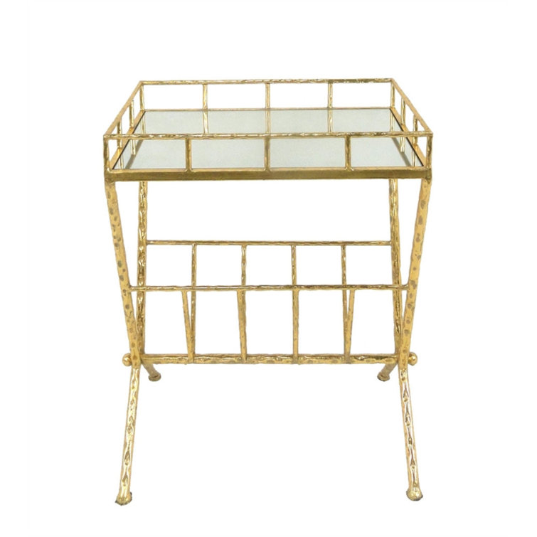 Elegant 25" Gold Metal and Mirrored Wood End Table
