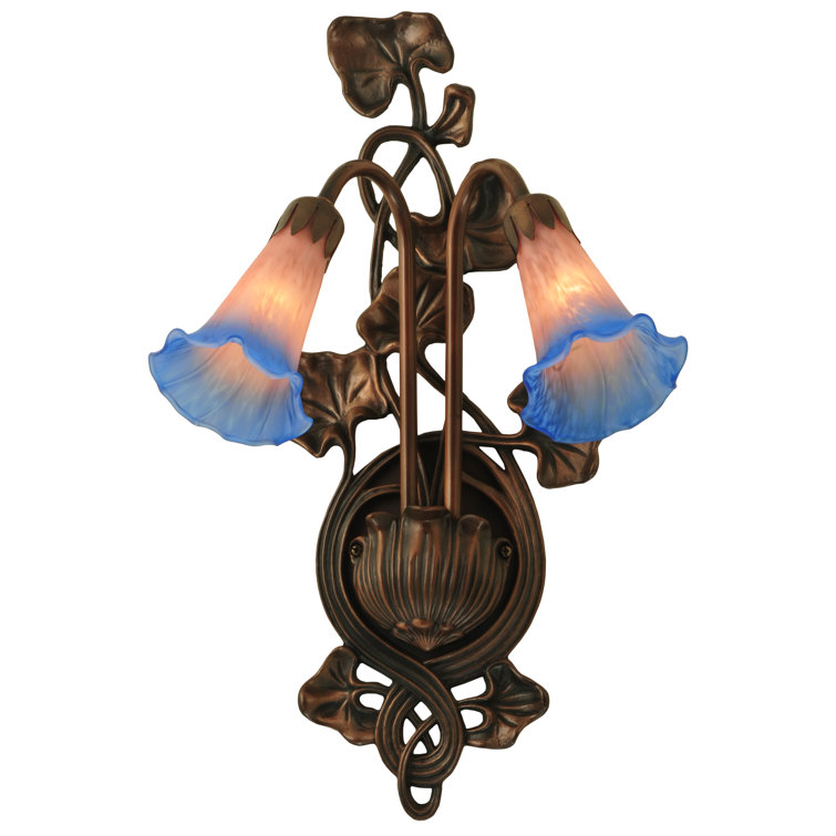 Meyda 17.5'' Bronze Dimmable Wall Sconce with Pink/Blue Lily Shades