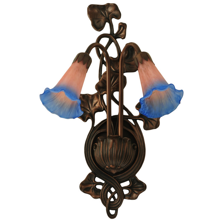 Meyda 17.5'' Bronze Dimmable Wall Sconce with Pink/Blue Lily Shades