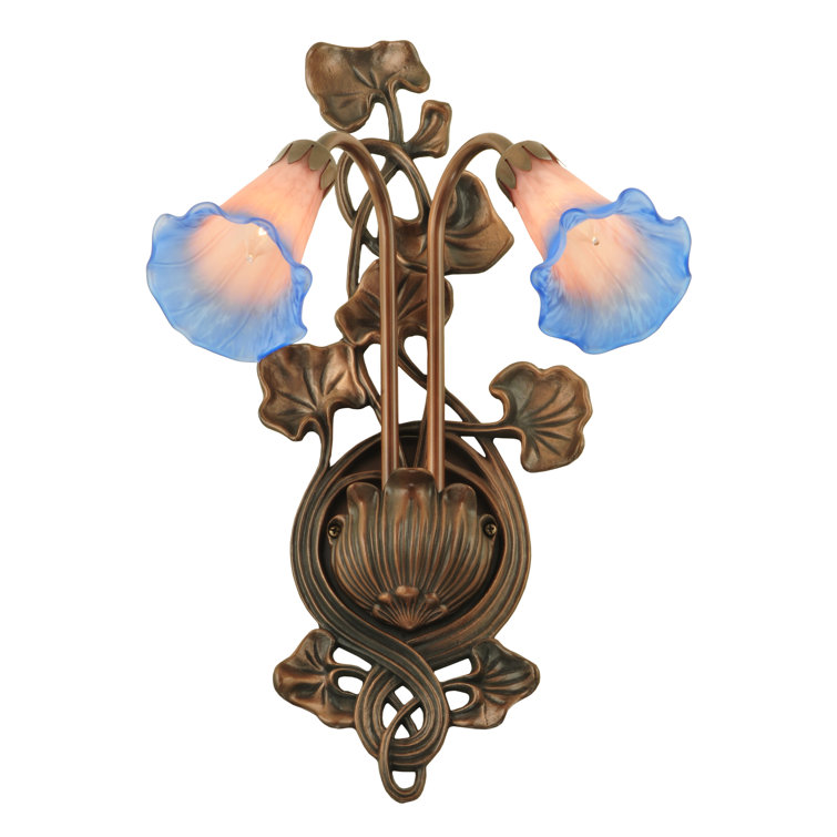 Meyda 17.5'' Bronze Dimmable Wall Sconce with Pink/Blue Lily Shades