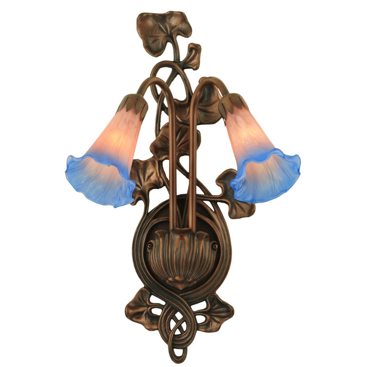 Meyda 17.5'' Bronze Dimmable Wall Sconce with Pink/Blue Lily Shades