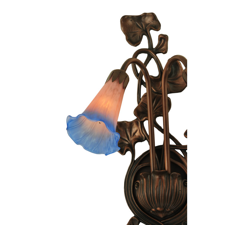 Meyda 17.5'' Bronze Dimmable Wall Sconce with Pink/Blue Lily Shades