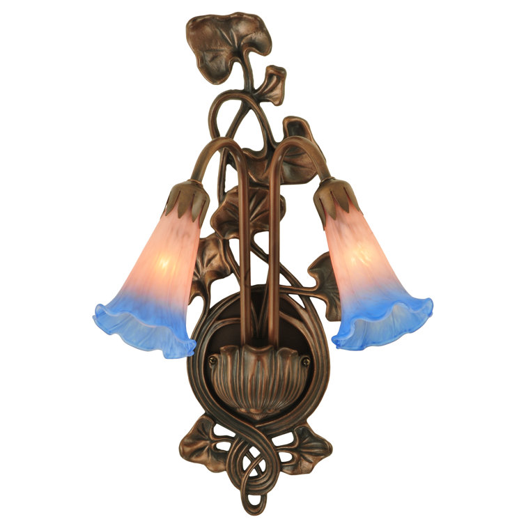 Meyda 17.5'' Bronze Dimmable Wall Sconce with Pink/Blue Lily Shades