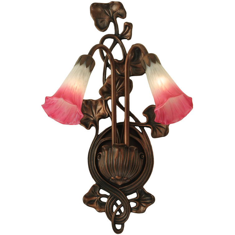Pink and White Glass Lily Bronze Sconce