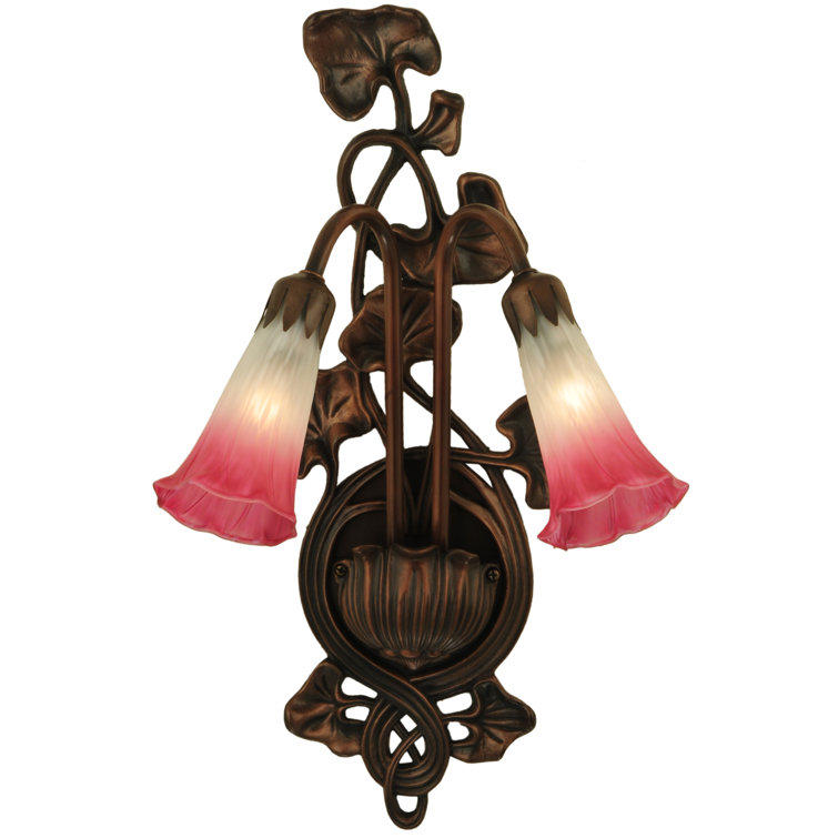Pink and White Glass Lily Bronze Sconce