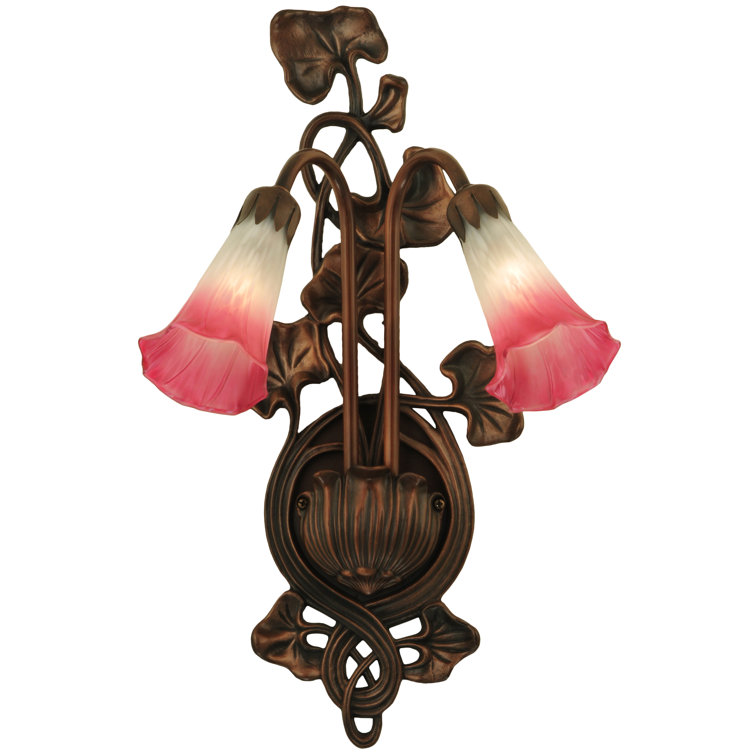 Pink and White Glass Lily Bronze Sconce