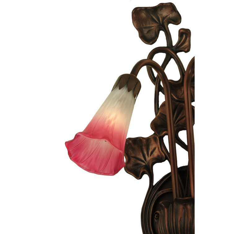 Pink and White Glass Lily Bronze Sconce