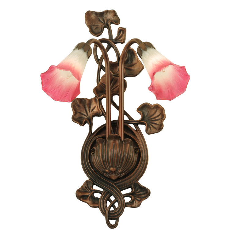 Pink and White Glass Lily Bronze Sconce