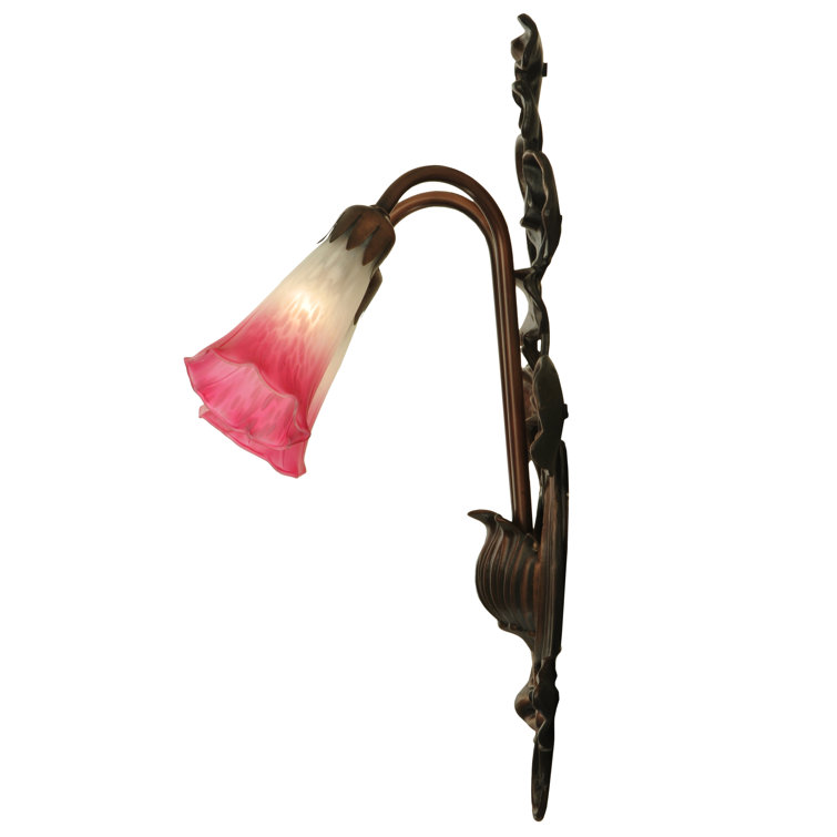 Pink and White Glass Lily Bronze Sconce