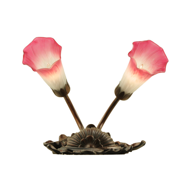Pink and White Glass Lily Bronze Sconce