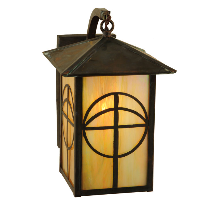Seneca Bronze 1-Light Curved Arm Sconce with Mission Arts & Crafts Design