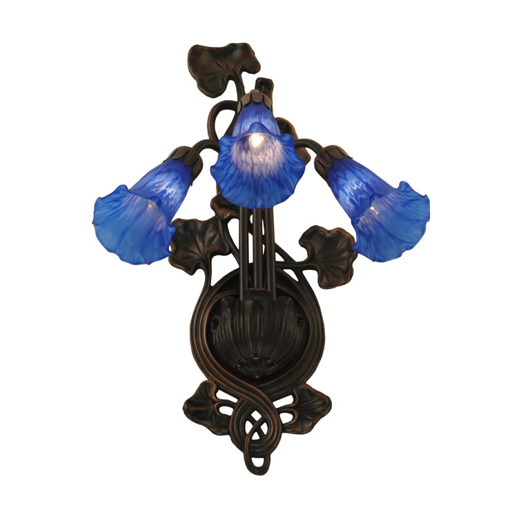 Indigo Blue and Bronze 3-Light Floral Wall Sconce