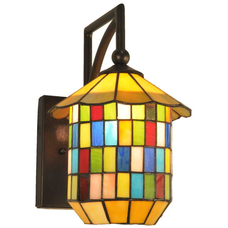 Meyer Bronze Lantern 1-Light Wall Sconce with Art Glass Shade