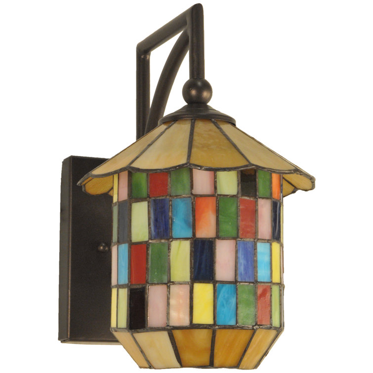 Meyer Bronze Lantern 1-Light Wall Sconce with Art Glass Shade