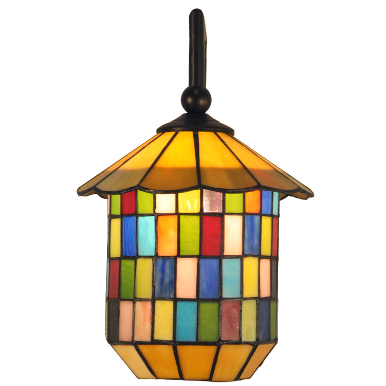 Meyer Bronze Lantern 1-Light Wall Sconce with Art Glass Shade