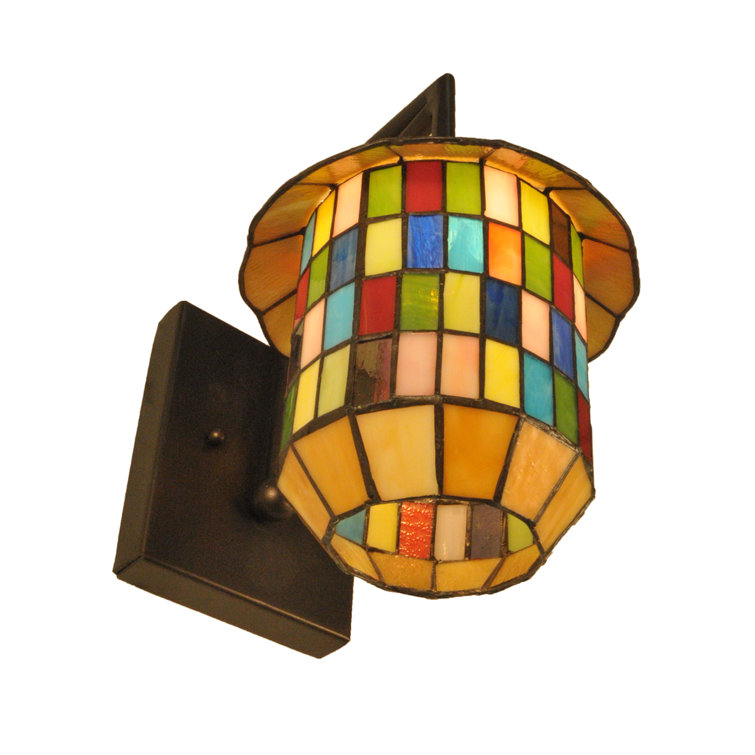Meyer Bronze Lantern 1-Light Wall Sconce with Art Glass Shade