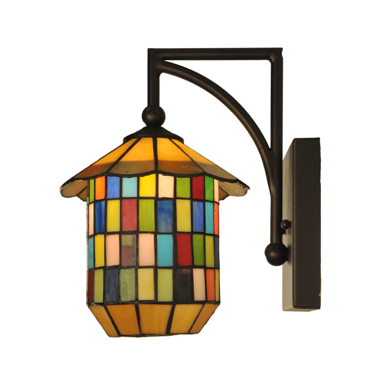 Meyer Bronze Lantern 1-Light Wall Sconce with Art Glass Shade