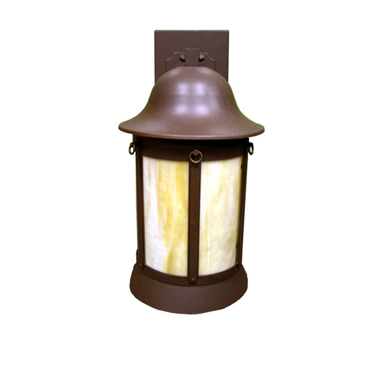 Cafe Noir Steel Outdoor Wall Lantern with Beige Glass Shade