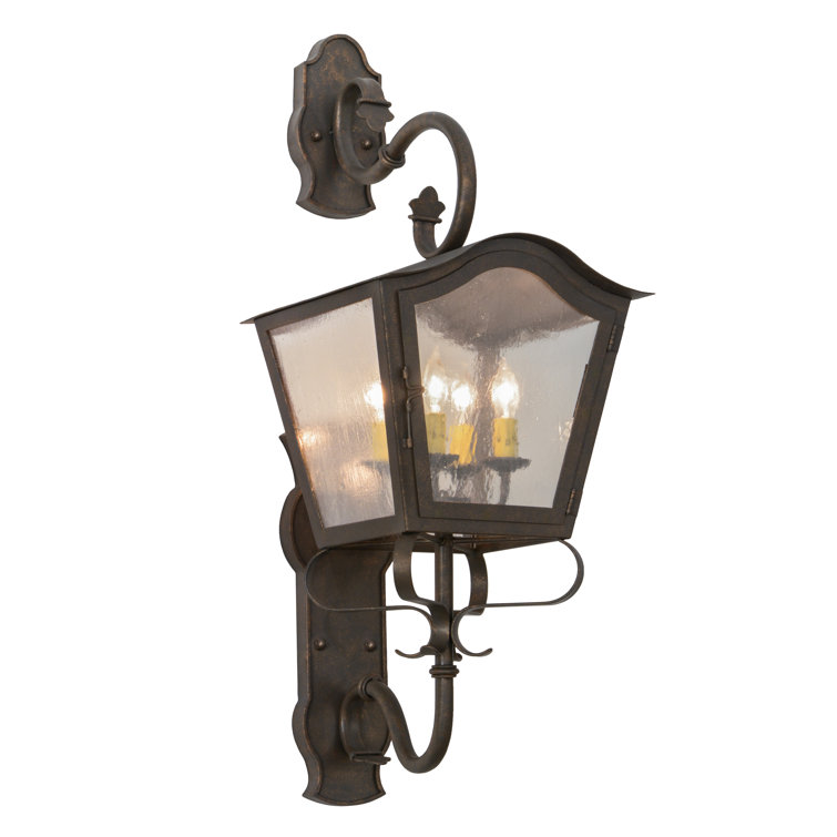 Antique Bronze Seeded Glass 4-Bulb Outdoor Lantern Sconce