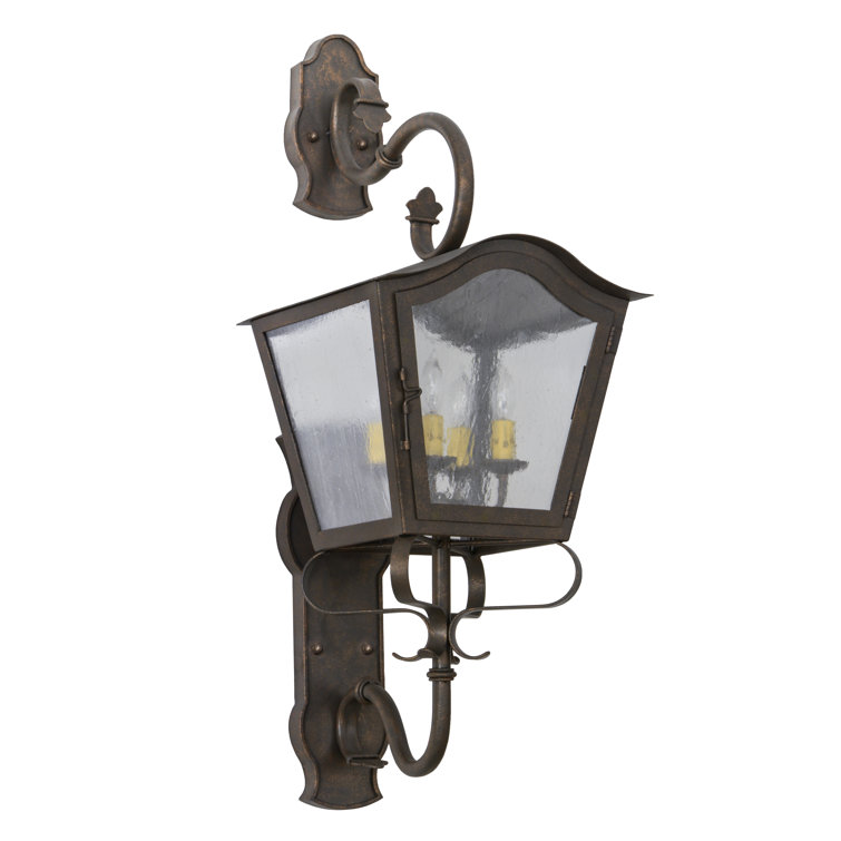 Antique Bronze Seeded Glass 4-Bulb Outdoor Lantern Sconce