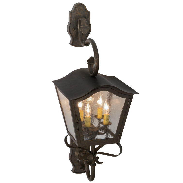 Antique Bronze Seeded Glass 4-Bulb Outdoor Lantern Sconce