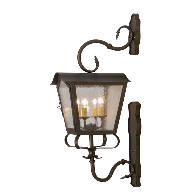 Antique Bronze Seeded Glass 4-Bulb Outdoor Lantern Sconce