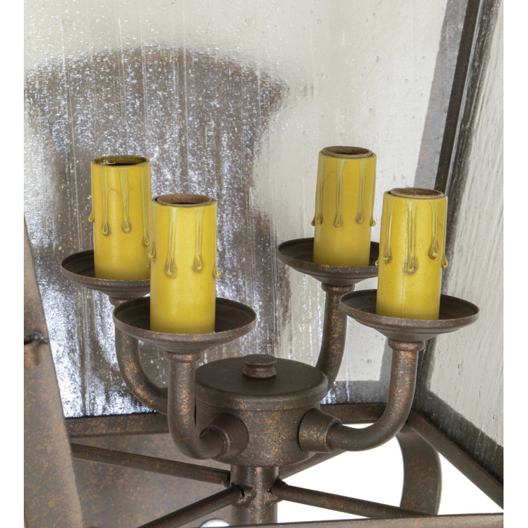 Antique Bronze Seeded Glass 4-Bulb Outdoor Lantern Sconce