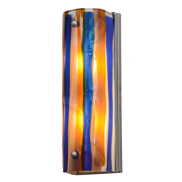 Metro Fusion 16" Nickel Frame Sconce with Ice Blue & Beige Glass