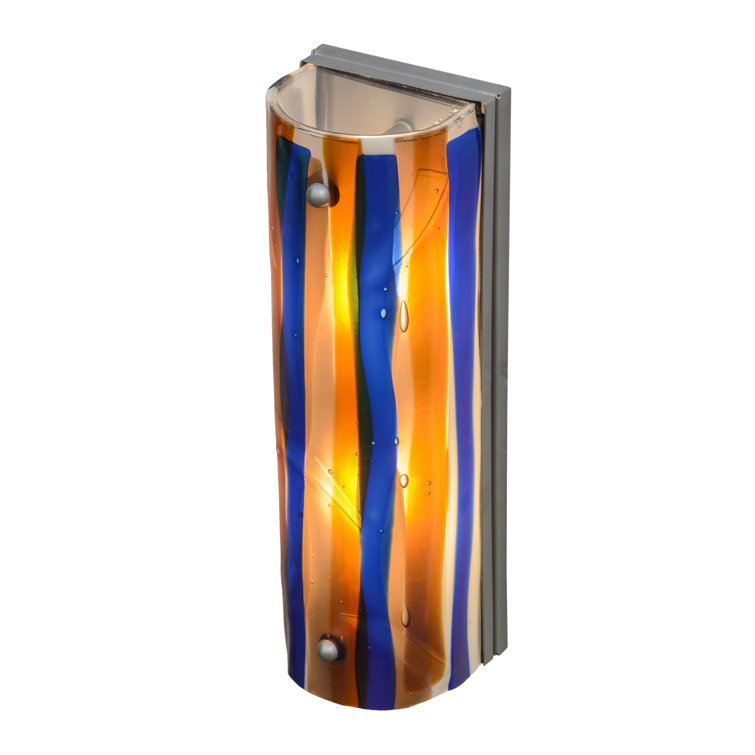 Metro Fusion 16" Nickel Frame Sconce with Ice Blue & Beige Glass