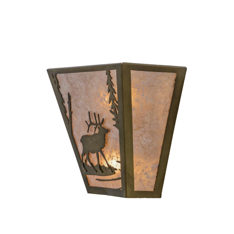 Antique Copper Rustic Lodge Wall Sconce with Elk Design