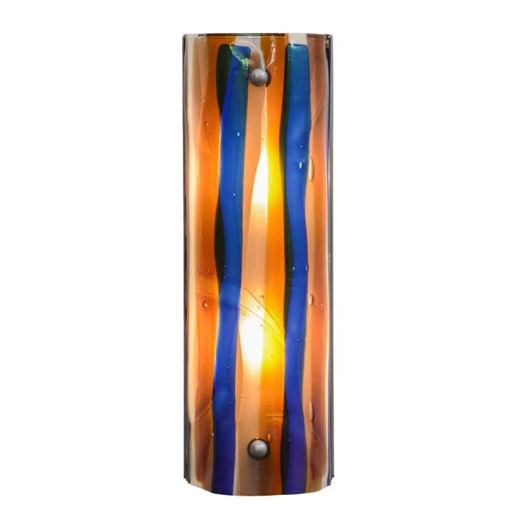 Metro Fusion 16" Nickel Frame Sconce with Ice Blue & Beige Glass