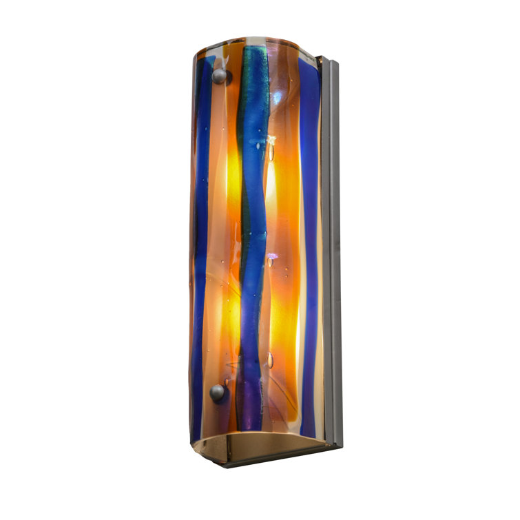 Metro Fusion 16" Nickel Frame Sconce with Ice Blue & Beige Glass
