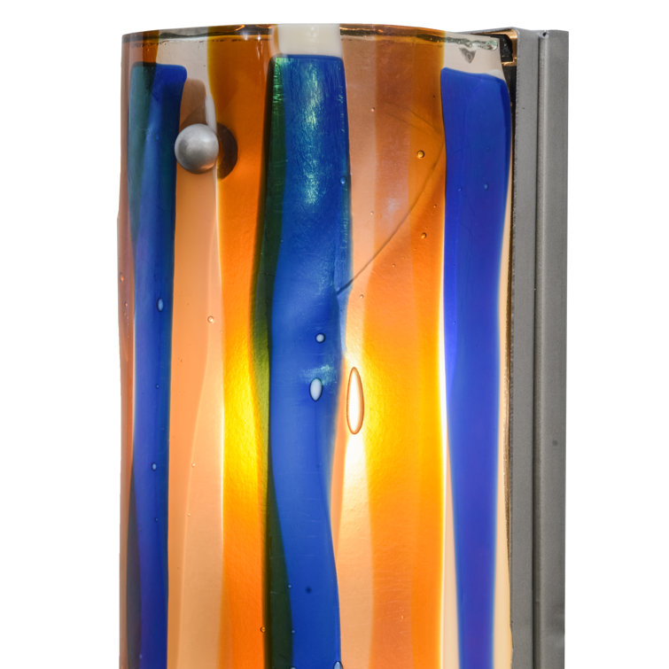 Metro Fusion 16" Nickel Frame Sconce with Ice Blue & Beige Glass