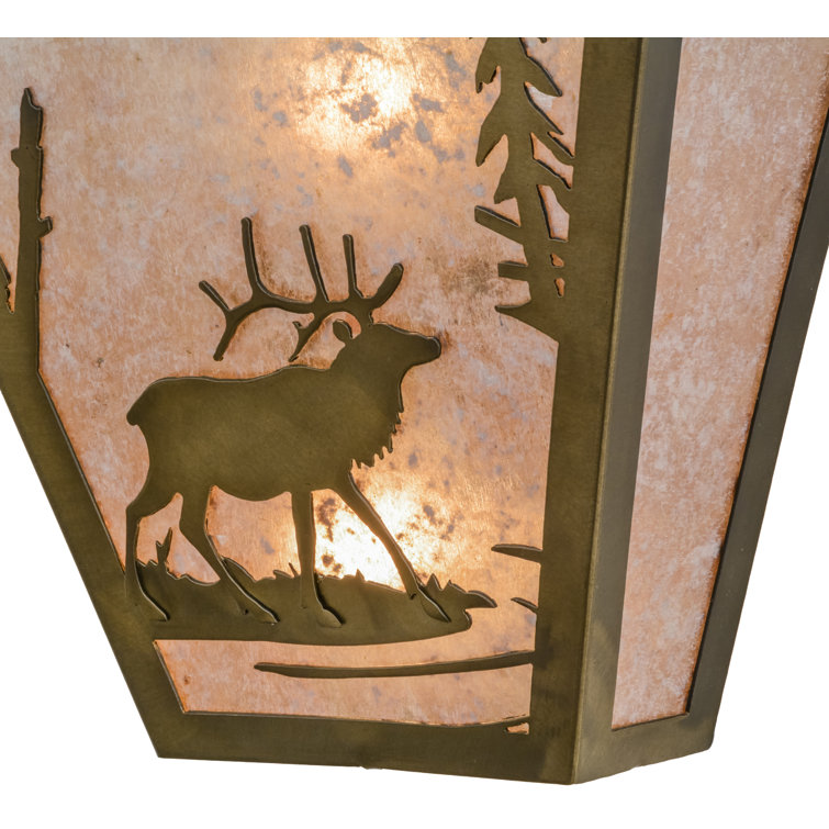 Antique Copper Rustic Lodge Wall Sconce with Elk Design