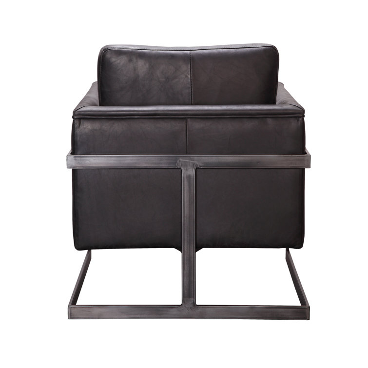 Luxley Transitional Black Leather Accent Chair with Metal Frame