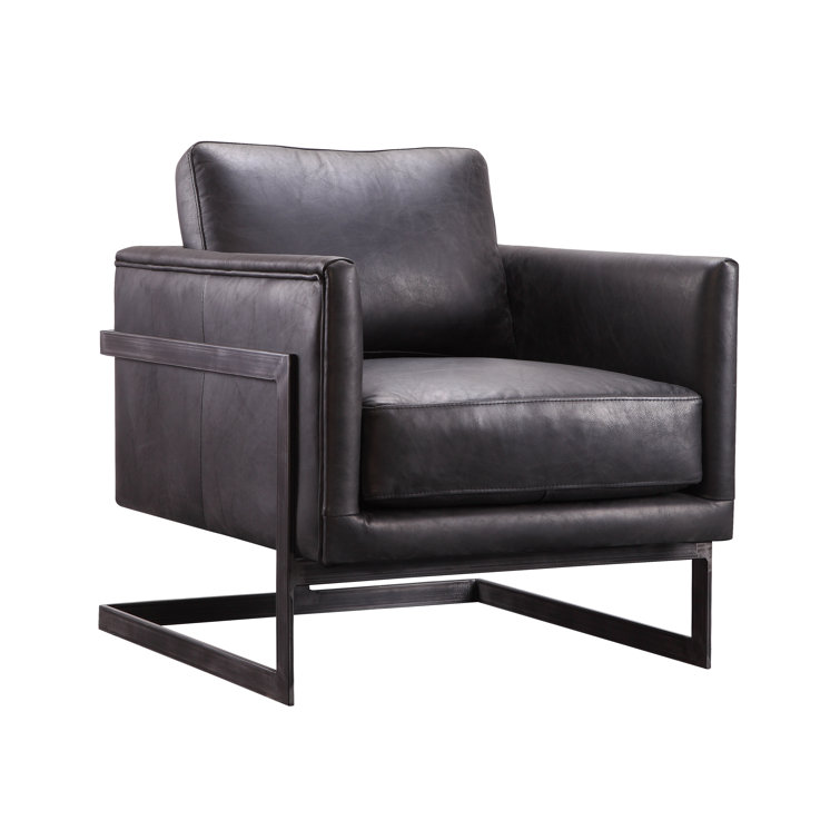 Luxley Transitional Black Leather Accent Chair with Metal Frame