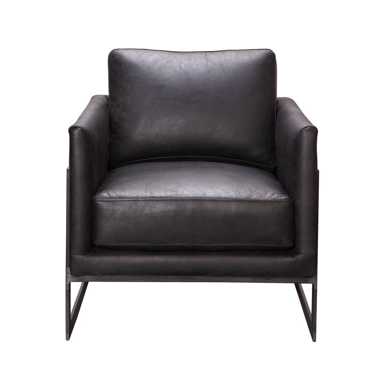Luxley Transitional Black Leather Accent Chair with Metal Frame