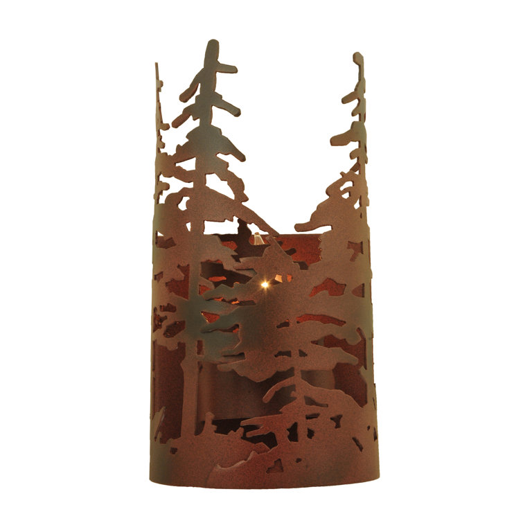 Rustic Brown Iron Tall Pines 1-Light Dimmable Wall Sconce