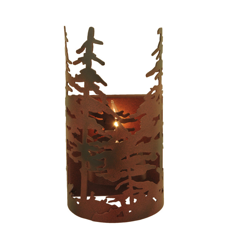 Rustic Brown Iron Tall Pines 1-Light Dimmable Wall Sconce