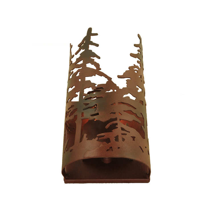 Rustic Brown Iron Tall Pines 1-Light Dimmable Wall Sconce
