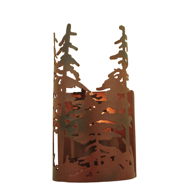 Rustic Brown Iron Tall Pines 1-Light Dimmable Wall Sconce