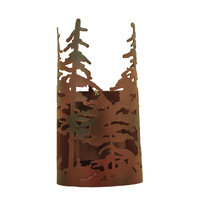Rustic Brown Iron Tall Pines 1-Light Dimmable Wall Sconce
