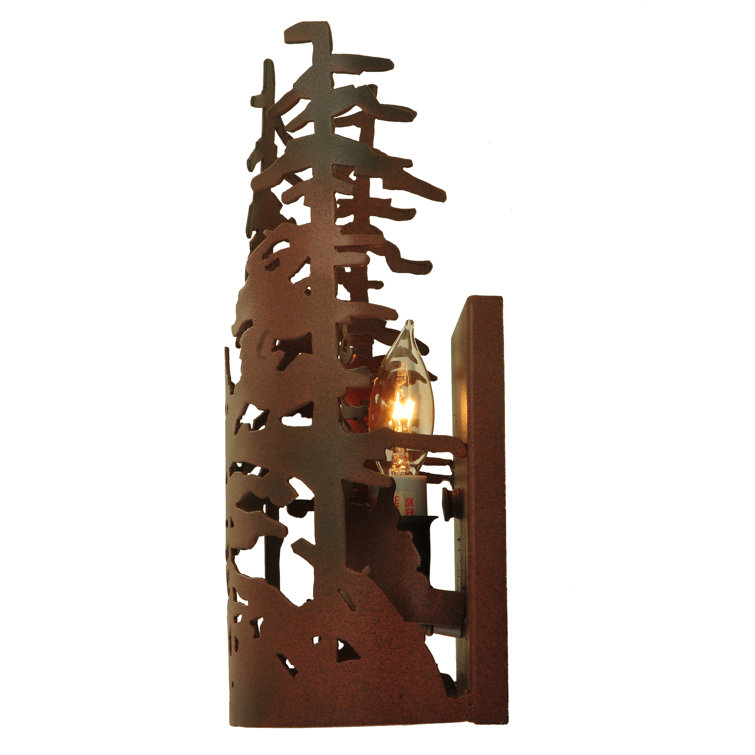 Rustic Brown Iron Tall Pines 1-Light Dimmable Wall Sconce