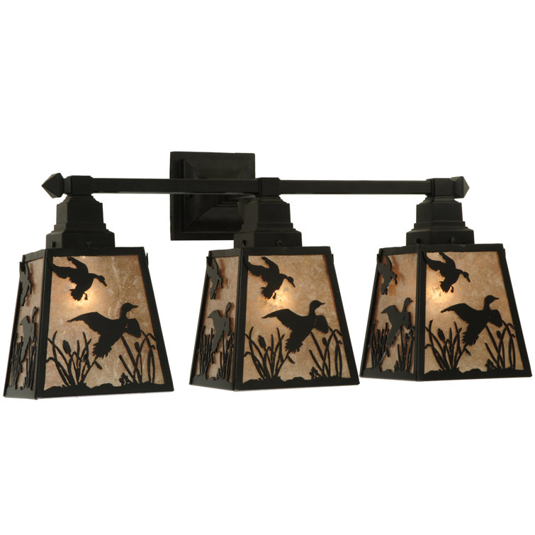 Black Rustic 3-Light Vanity Sconce with Wildlife Design