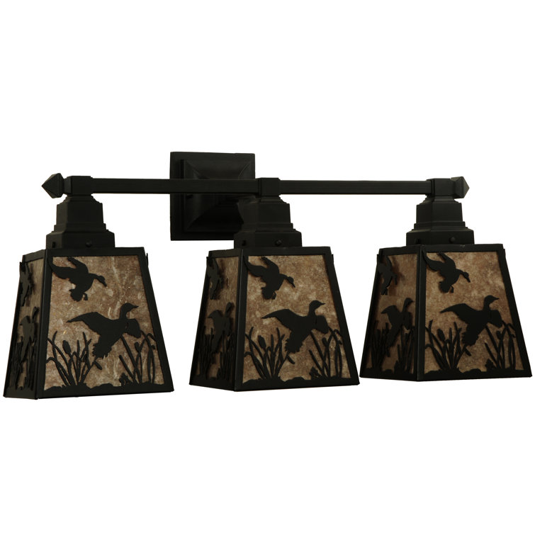 Black Rustic 3-Light Vanity Sconce with Wildlife Design