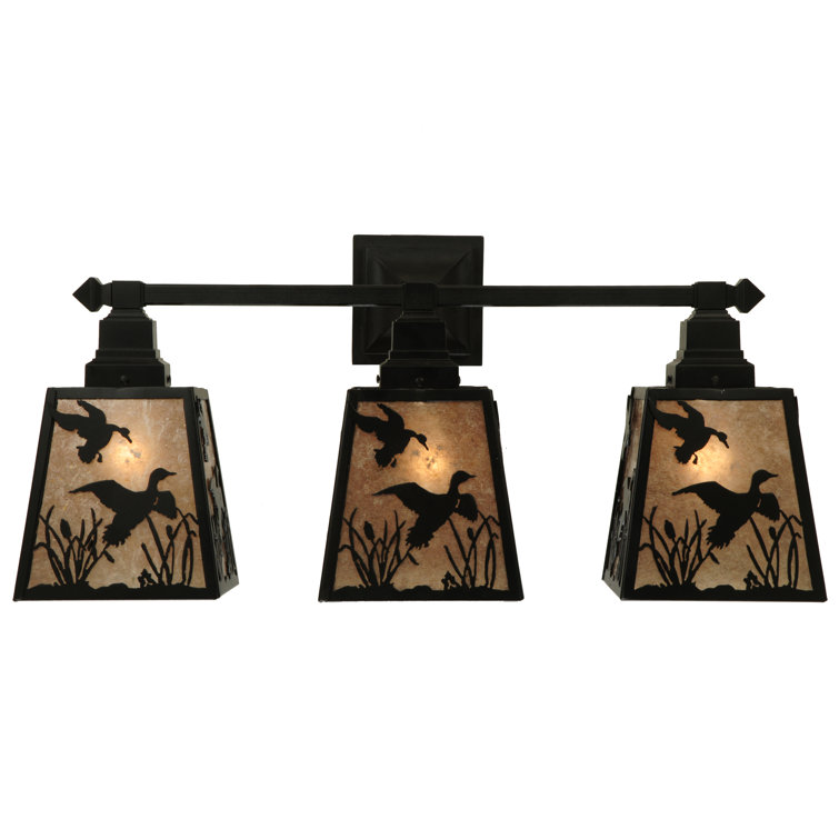 Black Rustic 3-Light Vanity Sconce with Wildlife Design