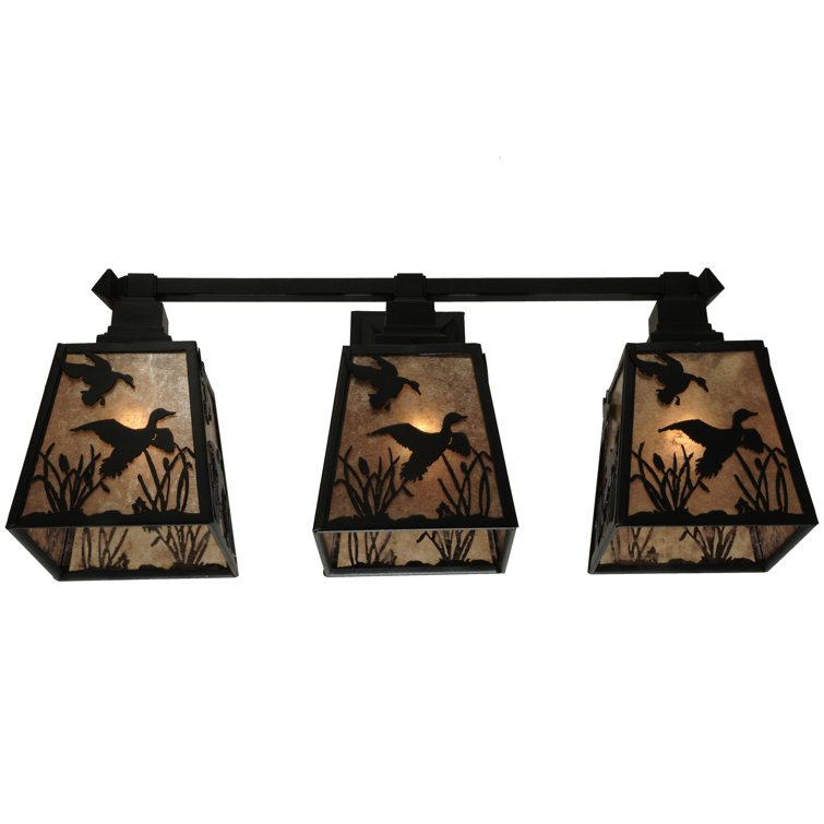 Black Rustic 3-Light Vanity Sconce with Wildlife Design