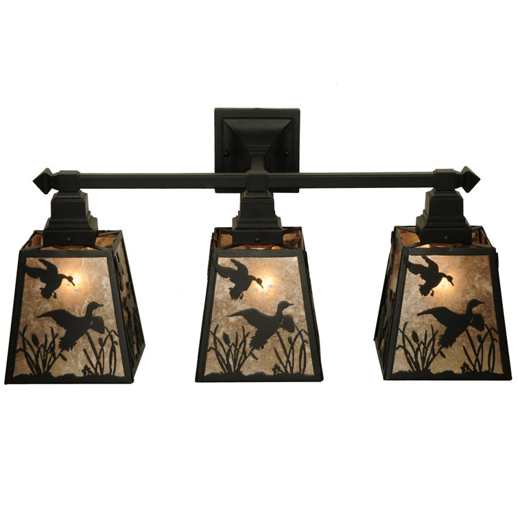 Black Rustic 3-Light Vanity Sconce with Wildlife Design