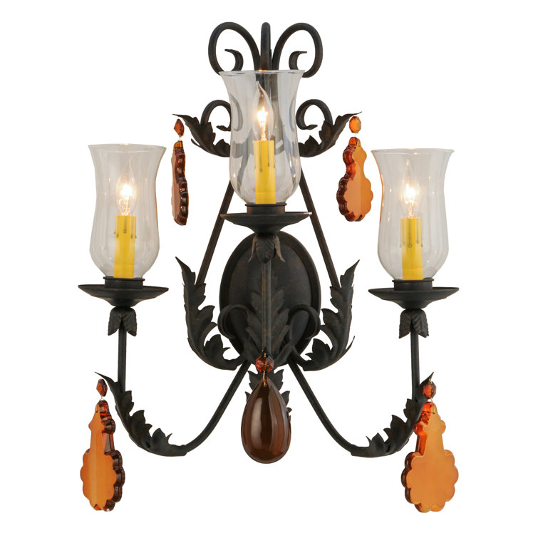 Chestnut 3-Light Amber Crystal Candle Wall Sconce