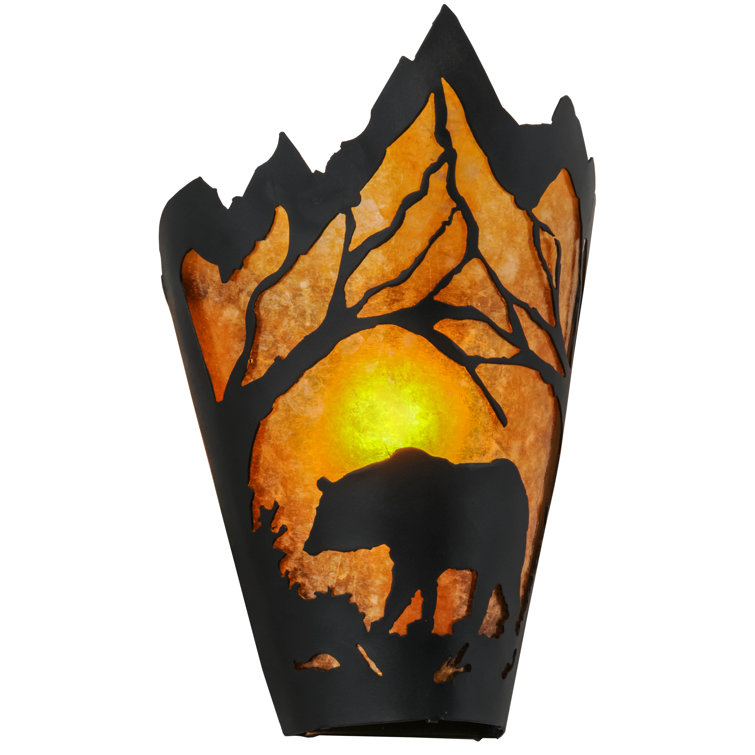 Rustic Bear at Dawn 12" Dimmable Black Steel Sconce